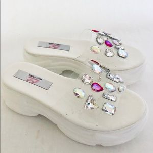 New 2020 Gladiator Glass Rhinestones Wedge Slides